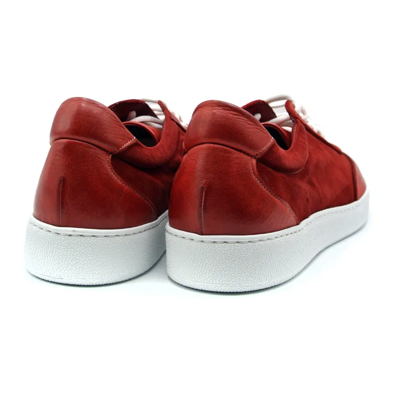 66-202-RED TONIO Deerskin and Sueded Calfskin Sneaker, Red