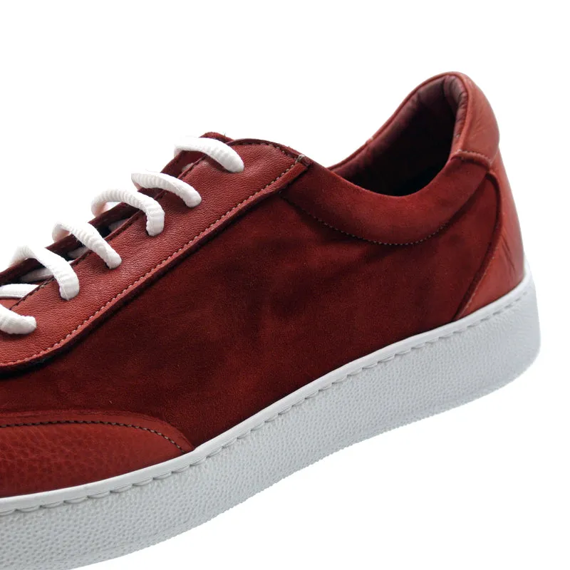 66-202-RED TONIO Deerskin and Sueded Calfskin Sneaker, Red