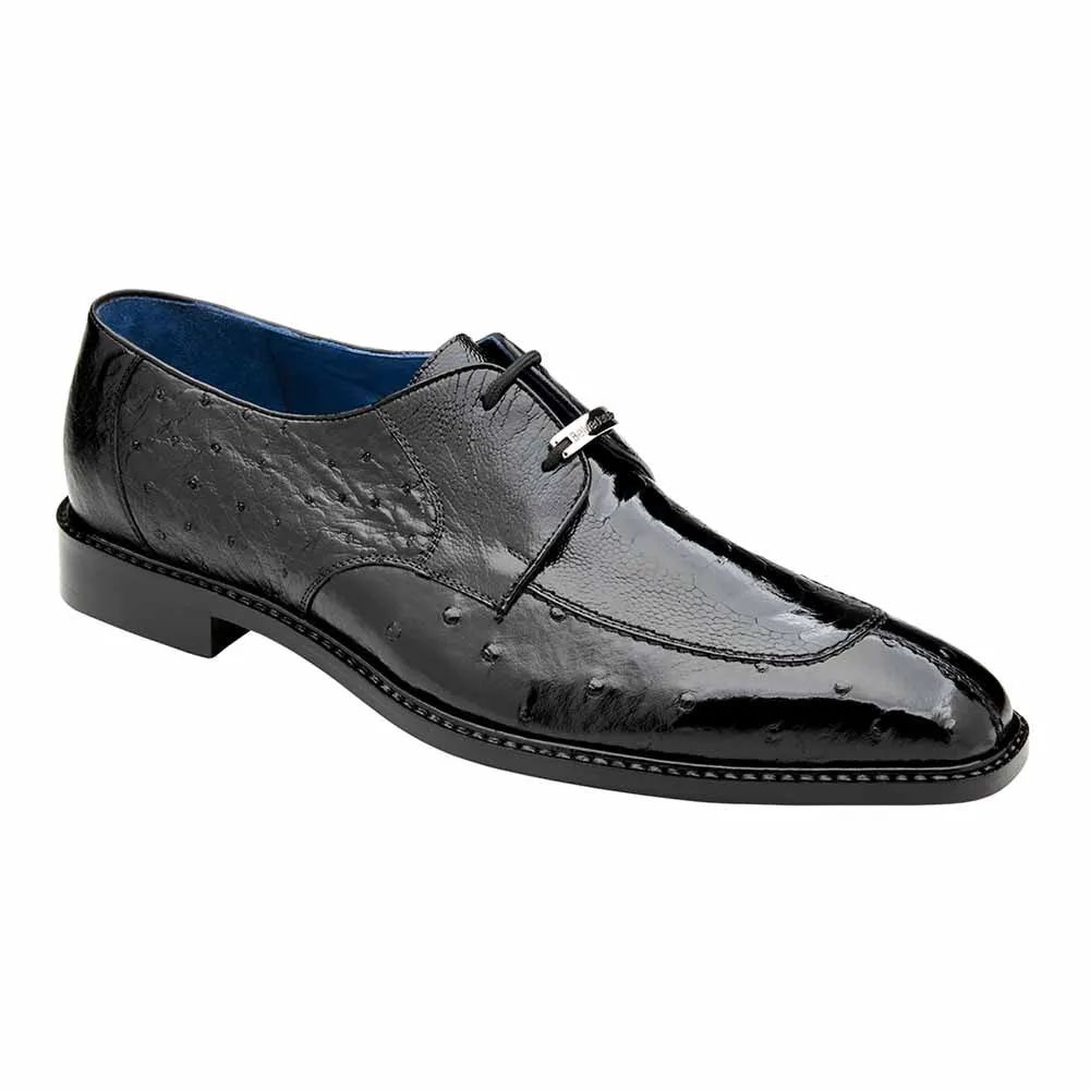 Belvedere Bolero Men's Split-Toe Derby Oxford Black Genuine Ostrich Shoes