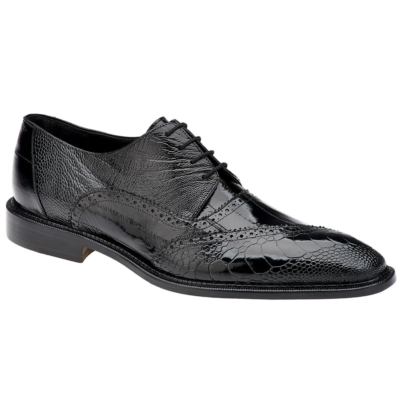 Belvedere Nino Men's Designer Oxford Black Eel Ostrich Shoes