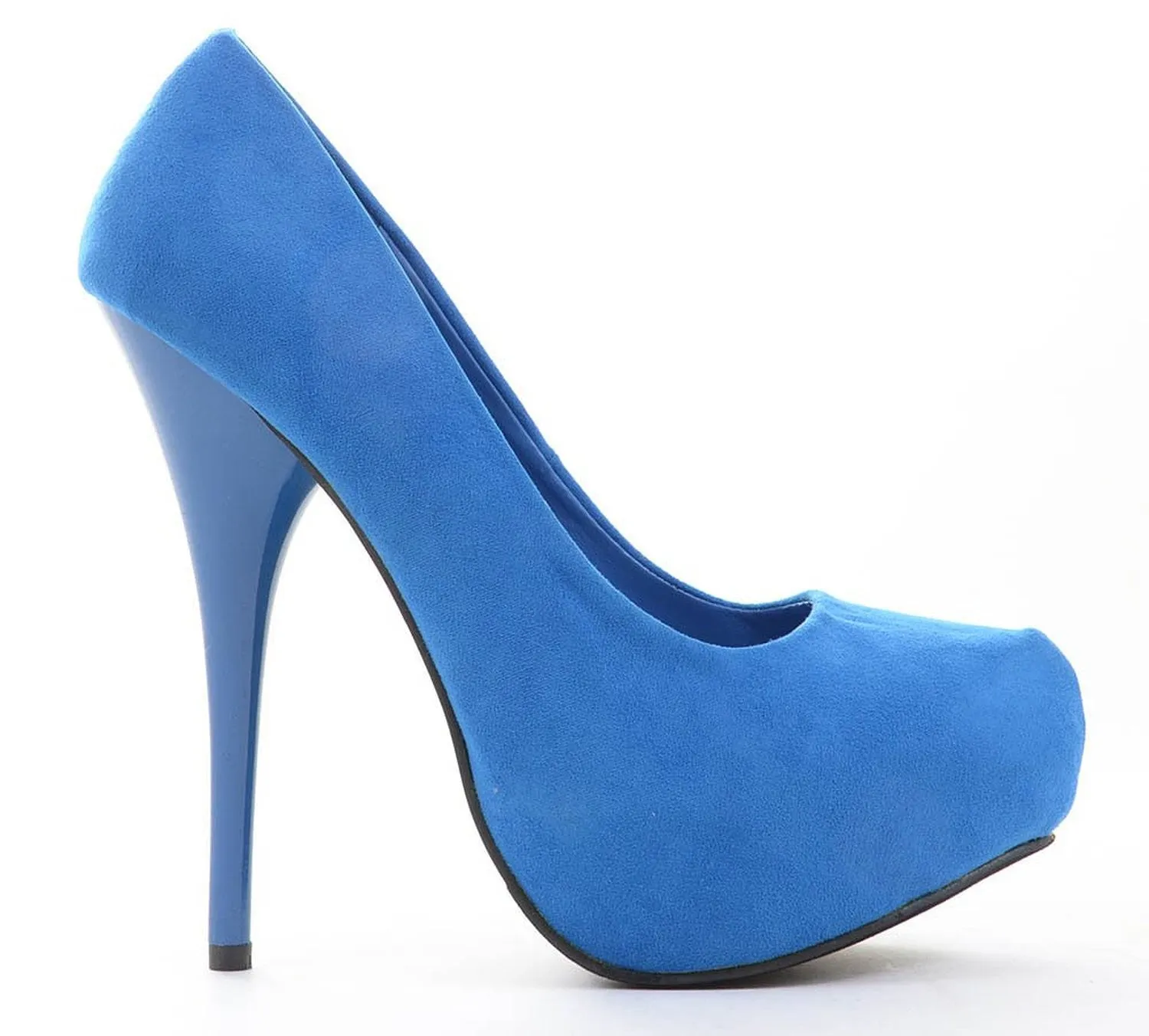 Blue Faux Suede Round Close Toe Platform Pump Heels