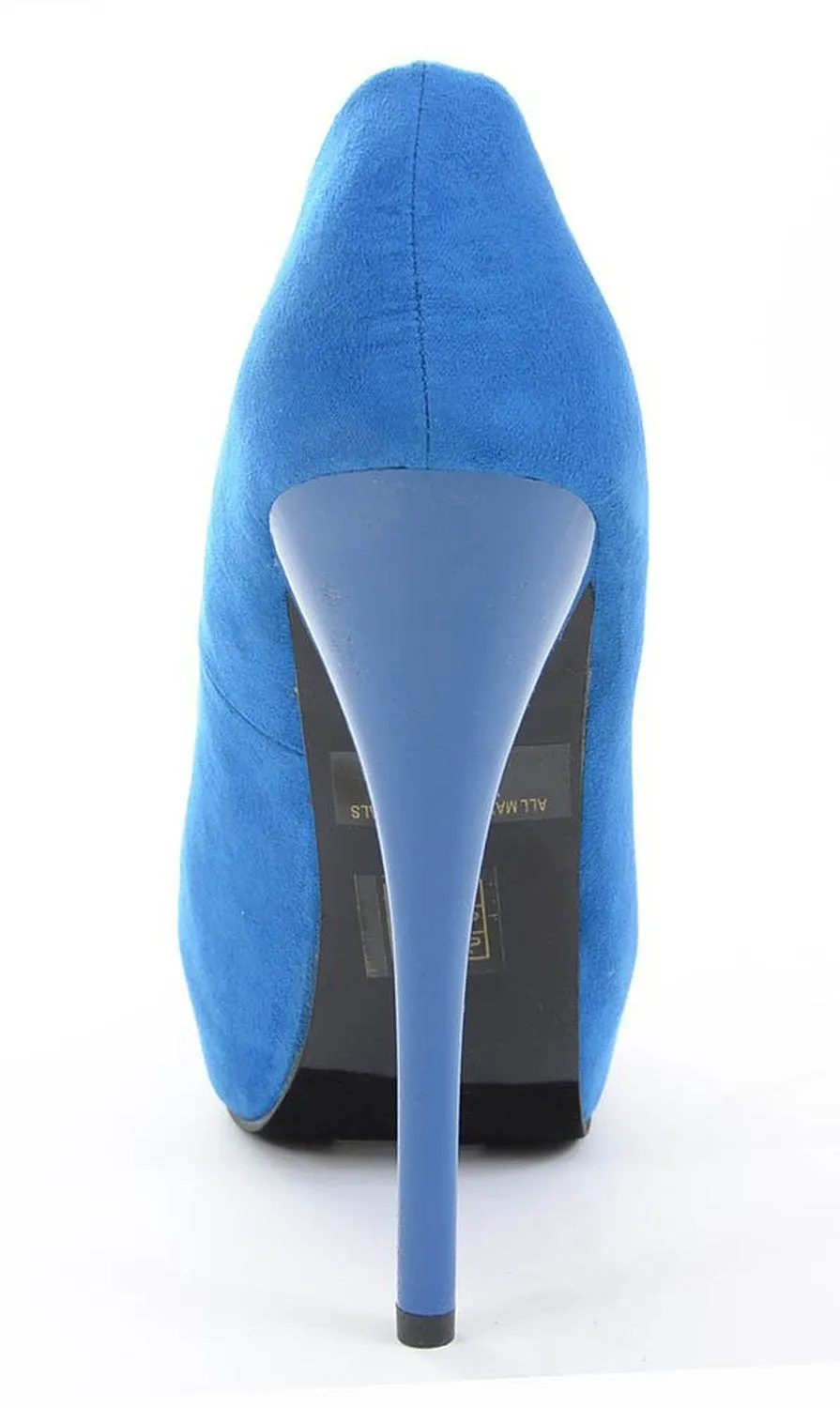 Blue Faux Suede Round Close Toe Platform Pump Heels