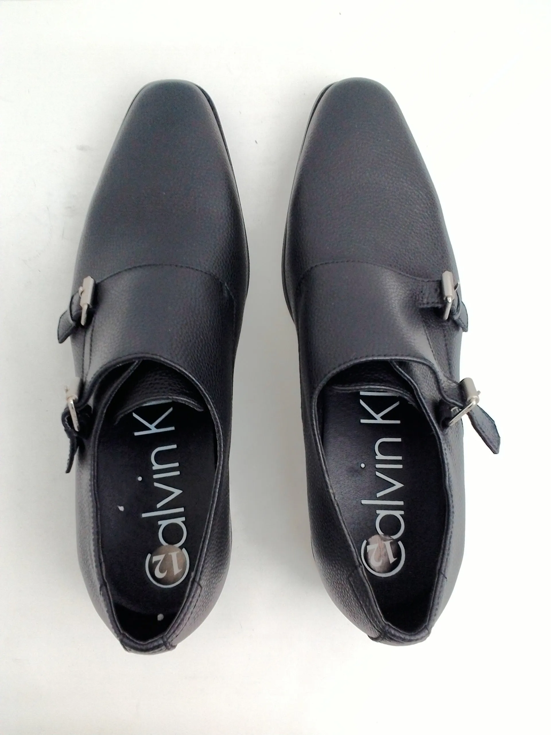 Calvin Klein Men's Double Strap Shoes, Leather, black Size 12 M