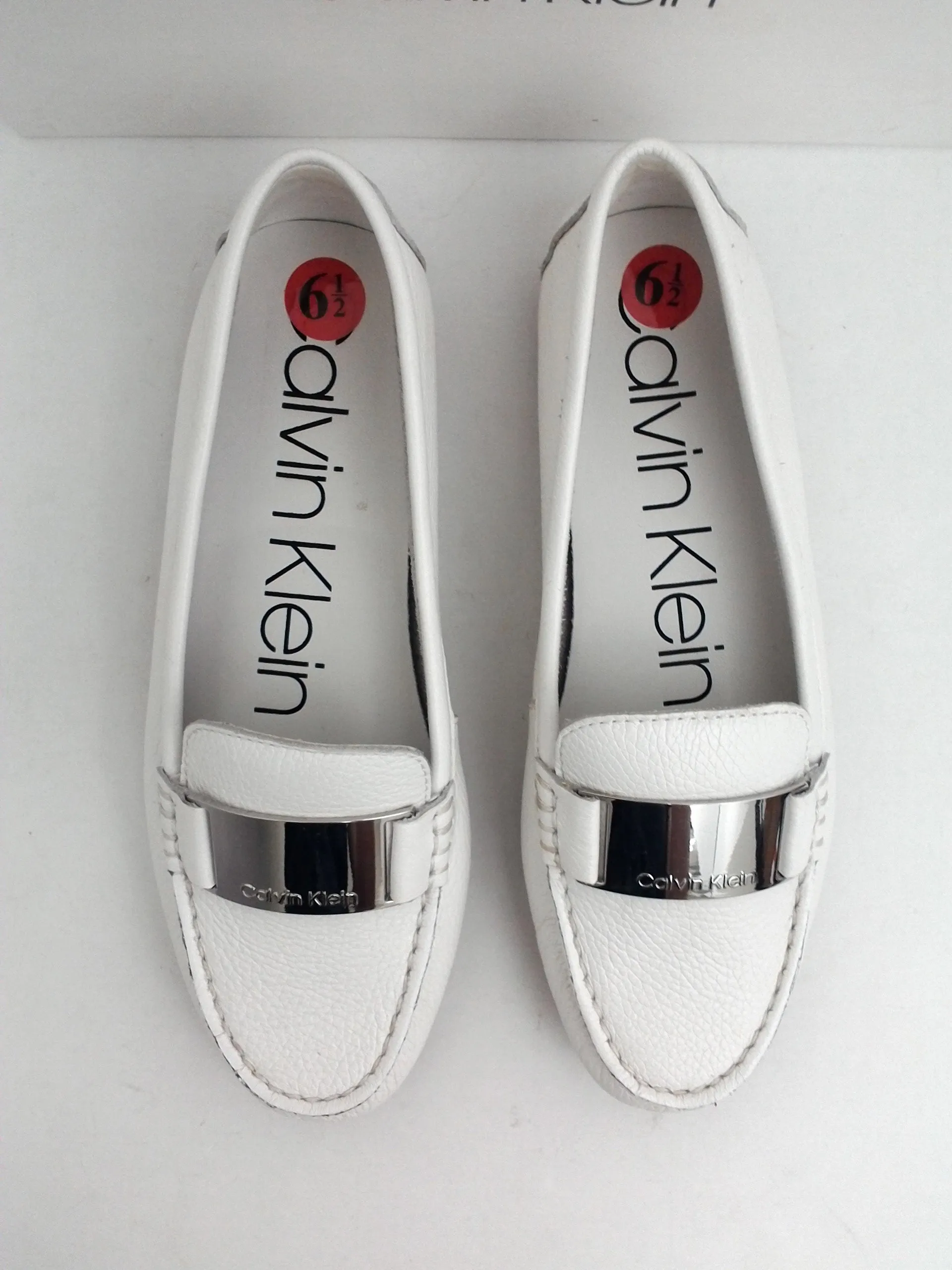 Calvin Klein Women's Lisette White Leather Loafer Size 6.5