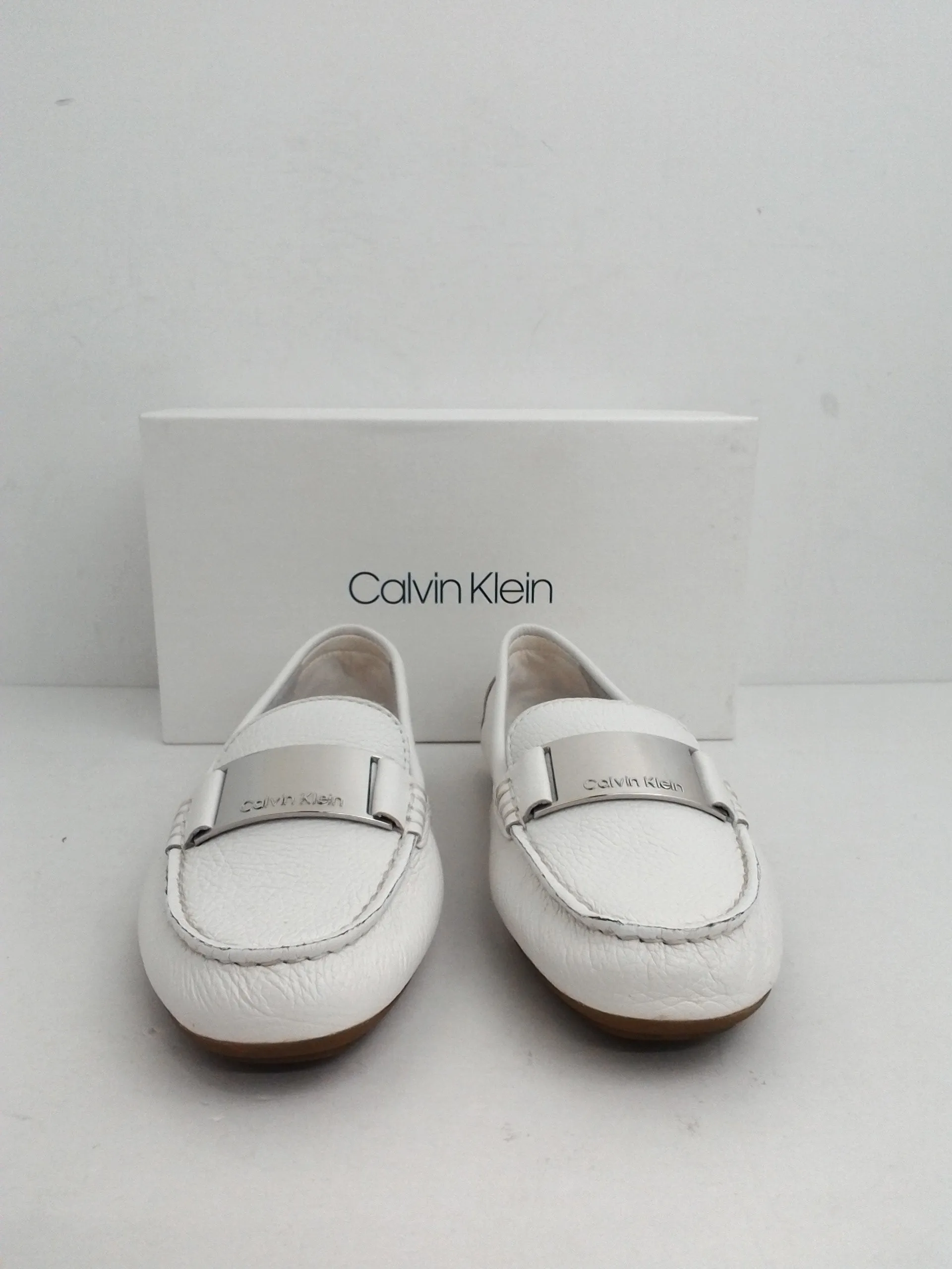 Calvin Klein Women's Lisette White Leather Loafer Size 6.5