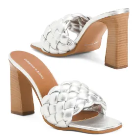 CHRISTIAN DI RICCIO Silver Braided Band Slip-on Sandals Heels