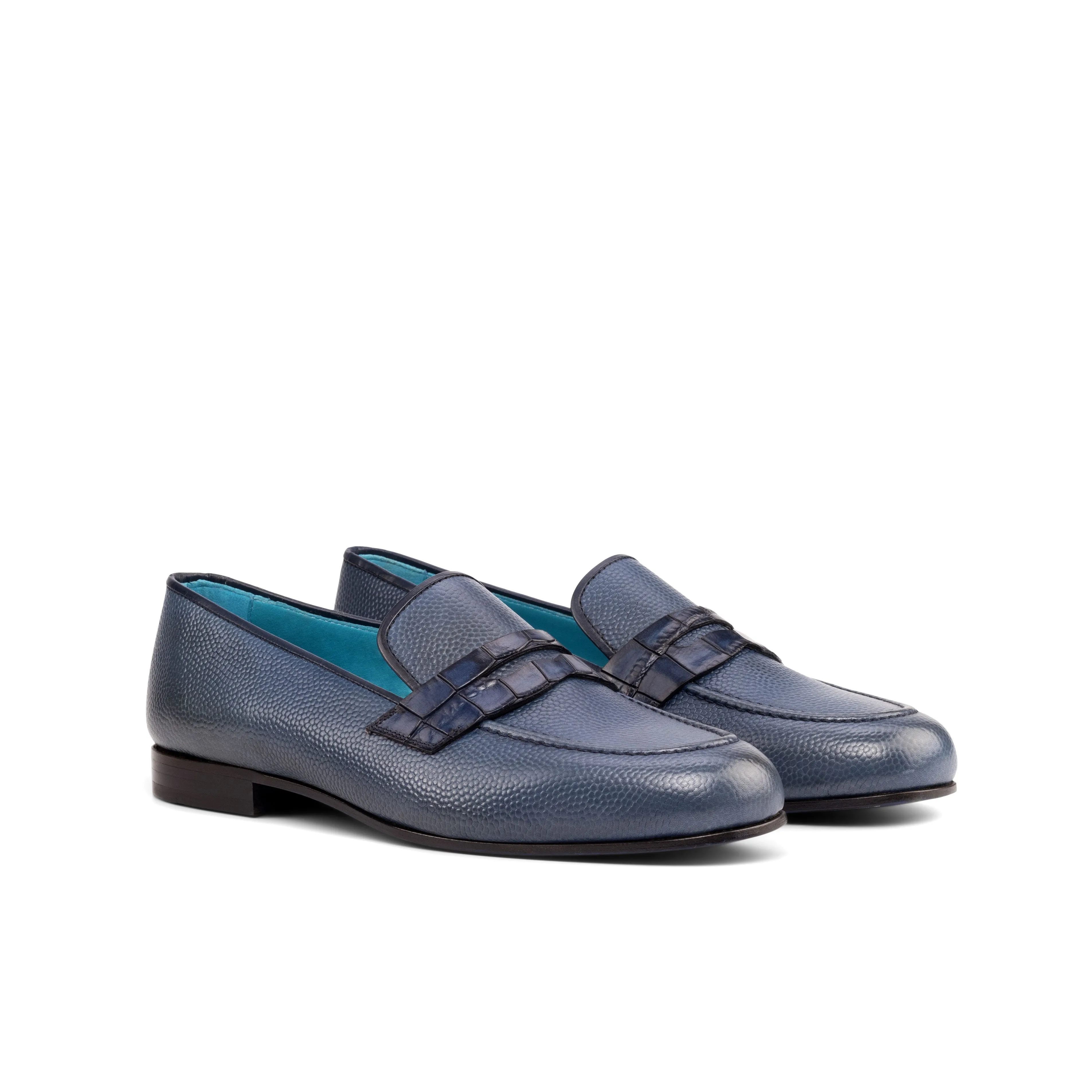 DapperFam Enzo in Navy Men's Italian Pebble Grain Leather Slipper