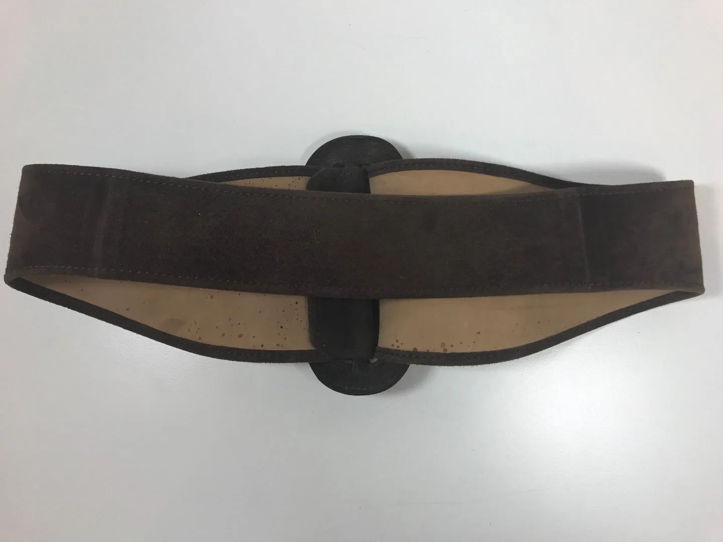 DONNA KARAN 1990s New York Brown Suede Leather Belt with Large Buckle Size Small