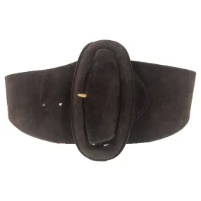 DONNA KARAN 1990s New York Brown Suede Leather Belt with Large Buckle Size Small