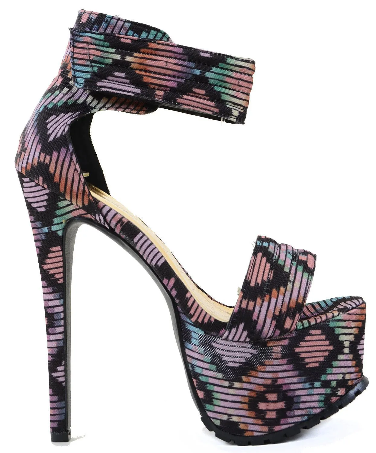 Geometric Print Open Toe Heel Platform Stiletto Pumps