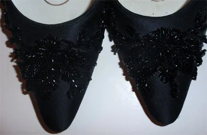 HARILELA'S 1960s Black Satin Beaded Pumps