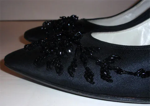 HARILELA'S 1960s Black Satin Beaded Pumps