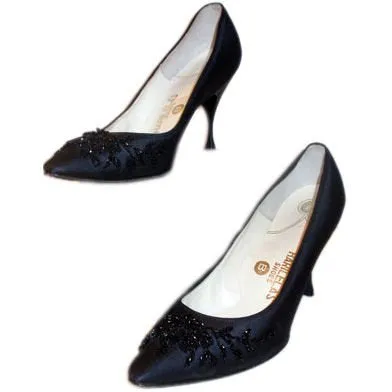 HARILELA'S 1960s Black Satin Beaded Pumps