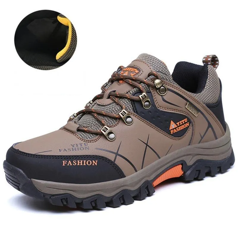 Kaegreel Men's Outdoor Non Slip Lace Up Plush Climbing Hiking Shoes