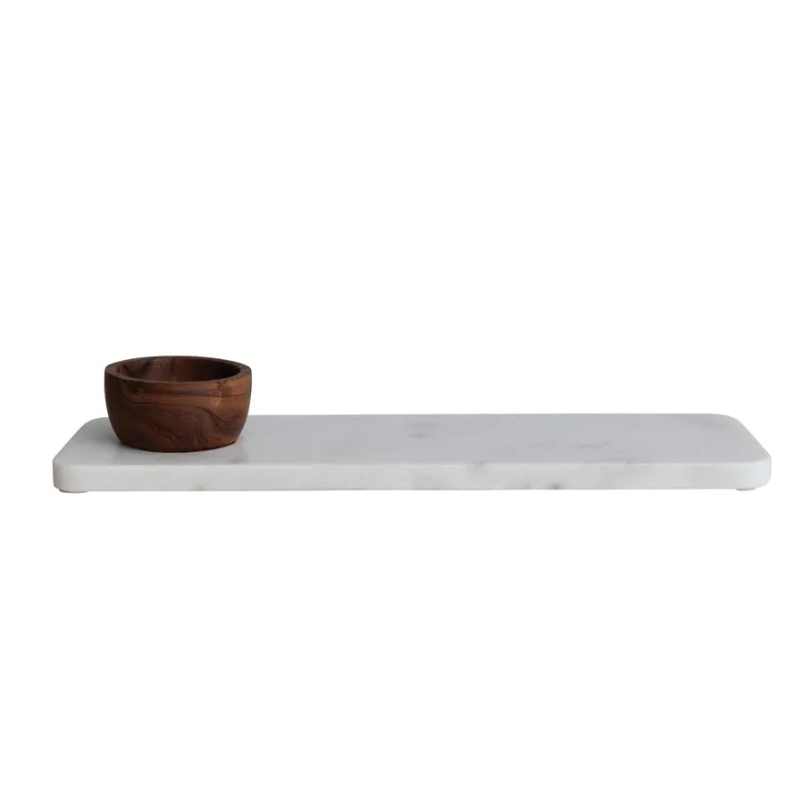 Marble Serving Board w/ Acacia Wood Bowl