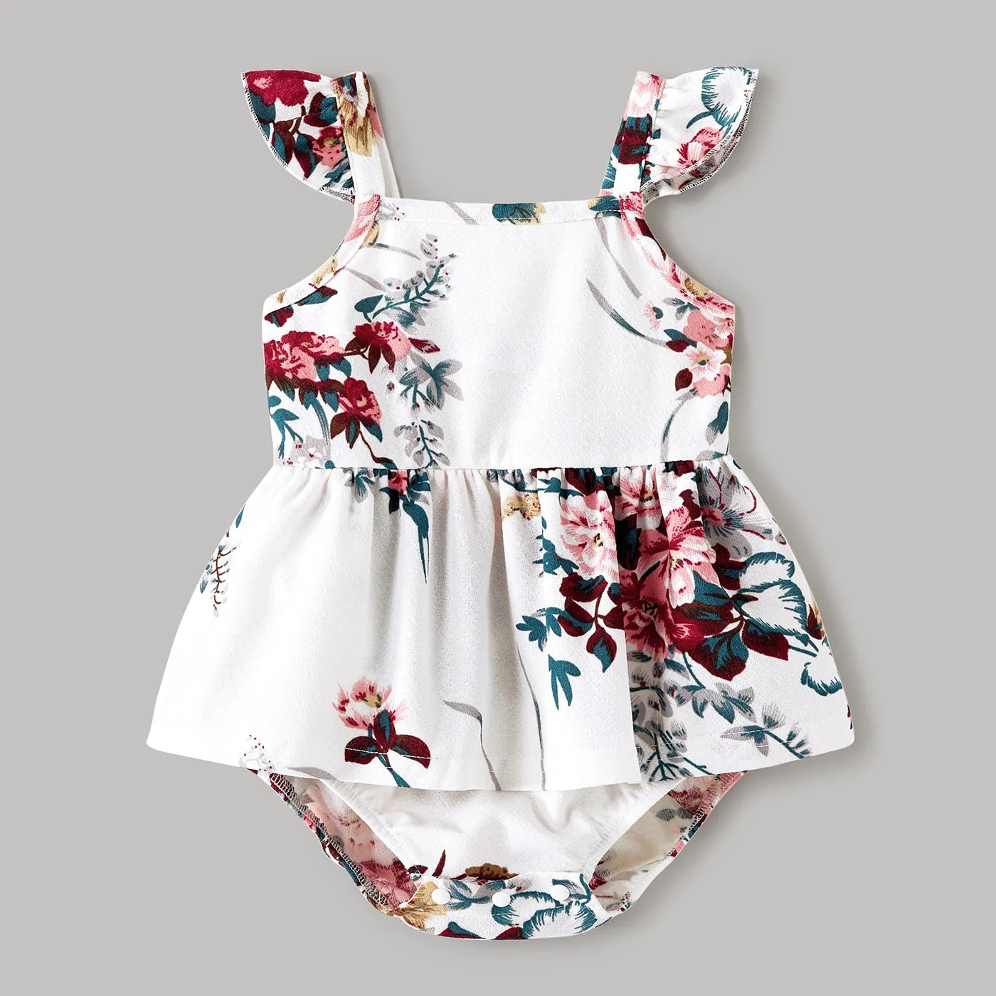 Matching Family Outfit - Floral Print Strap Dresses and T-Shirts Set