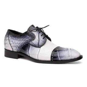 Mauri Men's Flawless White/Black Full Alligator Cap Toe Derby Dress Shoes