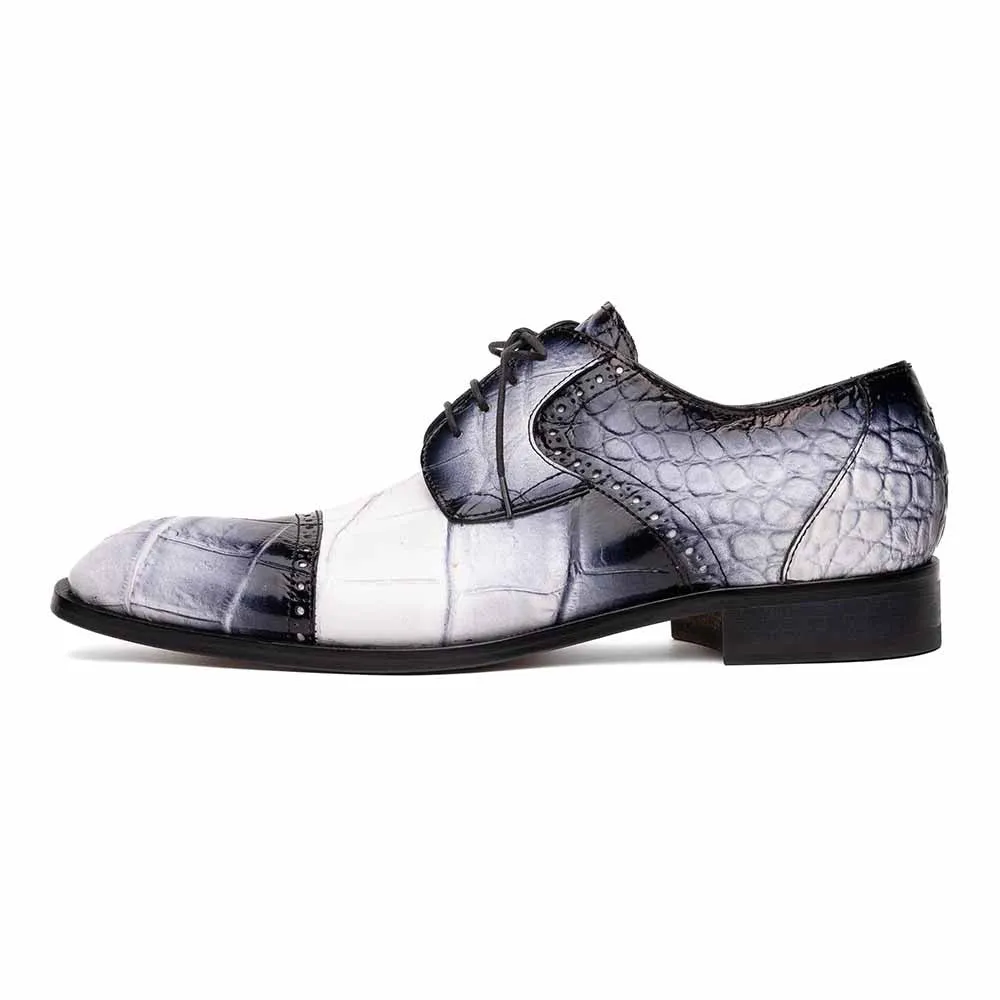 Mauri Men's Flawless White/Black Full Alligator Cap Toe Derby Dress Shoes