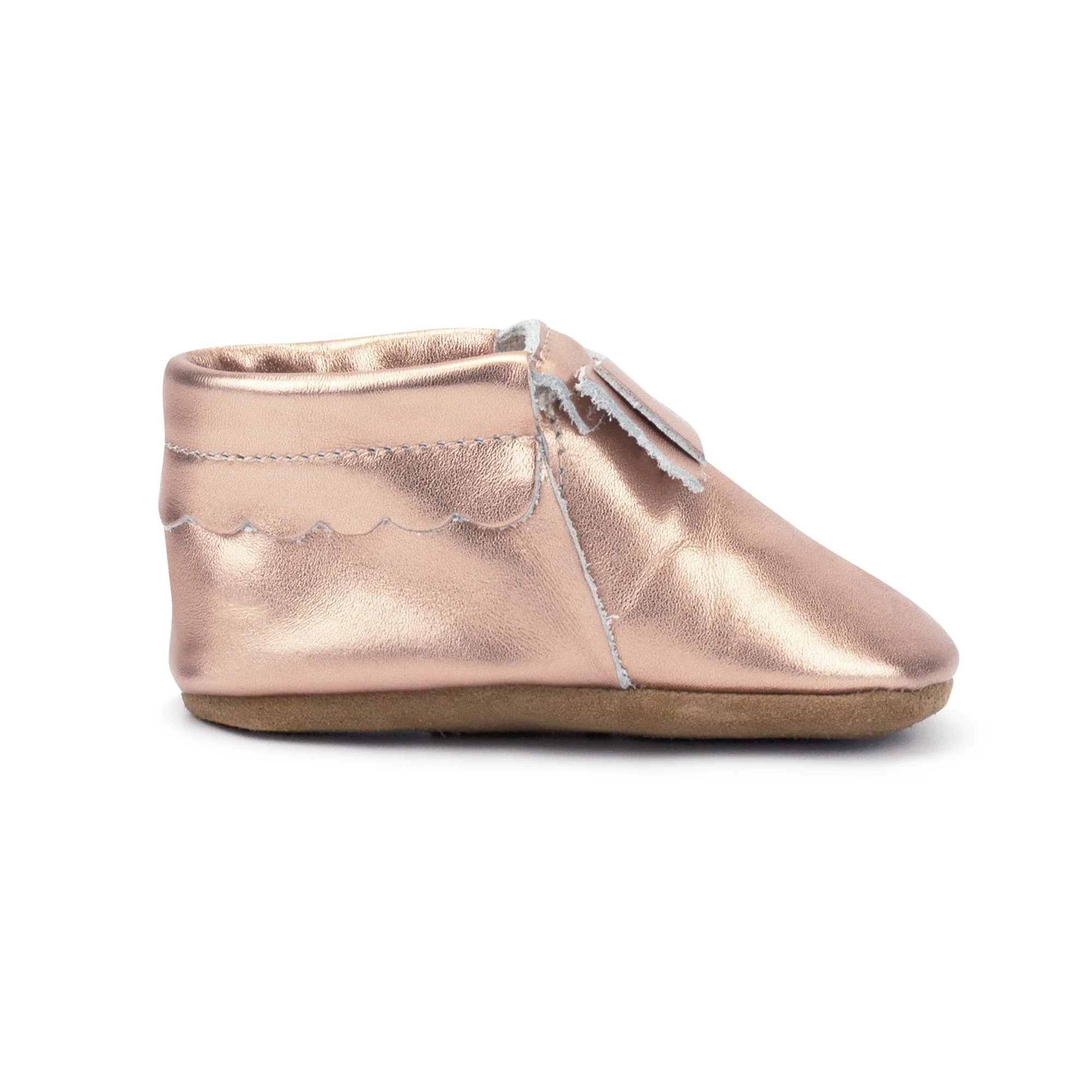 Metallic Rose Gold Leather Bow Moccasins