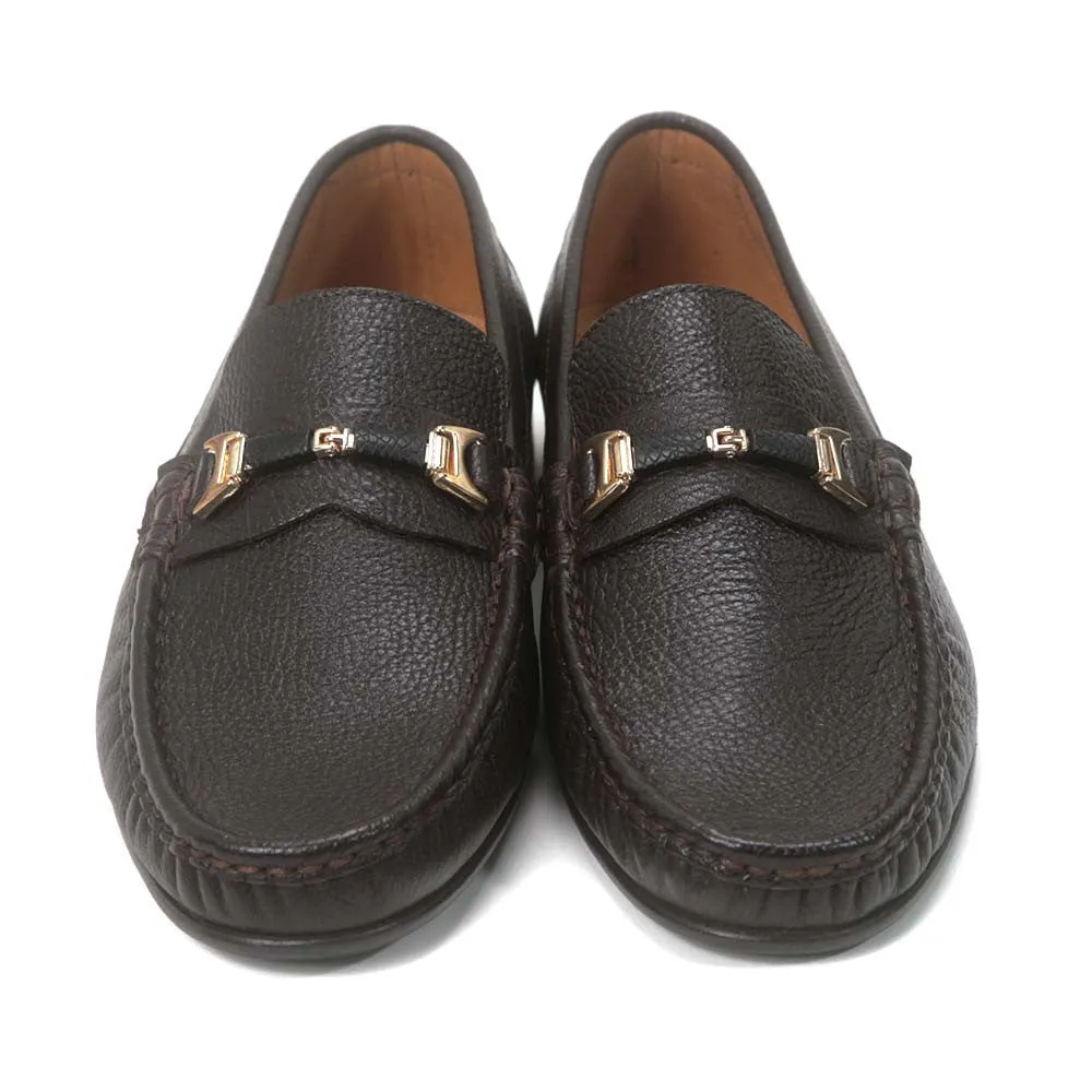 Sigotto Uomo Brown Grain Leather Slip-on with Leather Sole