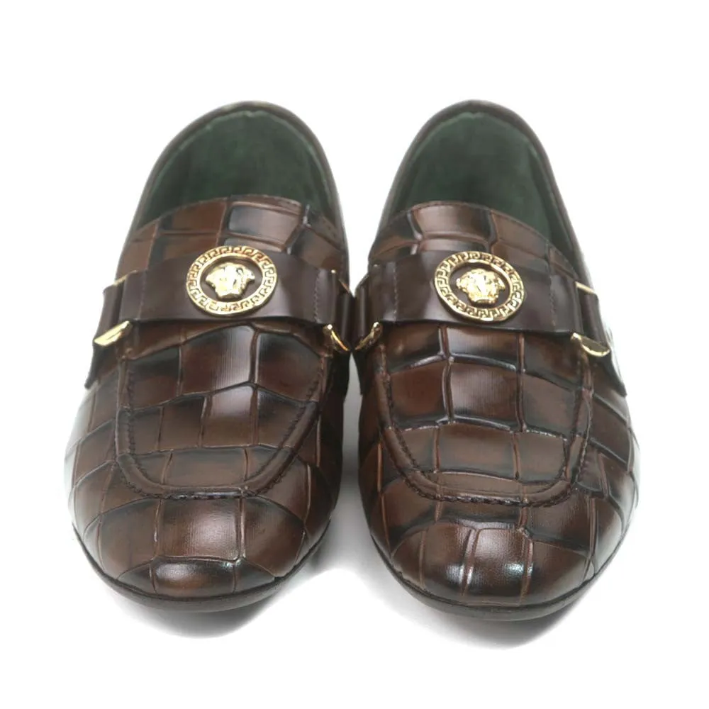 Sigotto Uomo Brown Leather Gator Print Loafer with Leather Sole