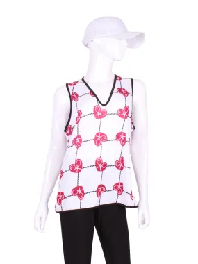 Vee Tank Straight Back Raspberry Red Hearts & Net