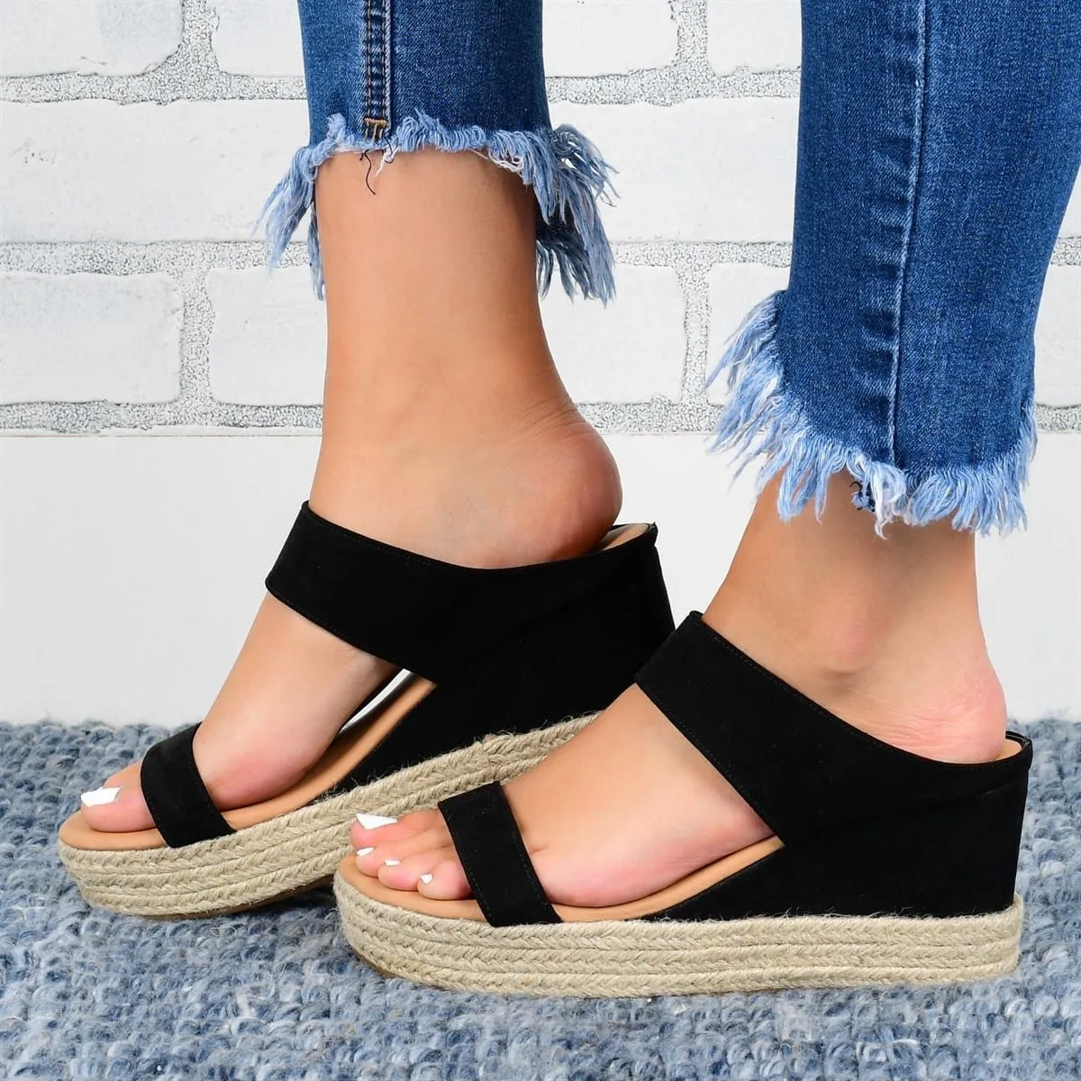 Wedge Heel Slippers - Casual Sandals-  Hemp High Wedge Heel Shoes