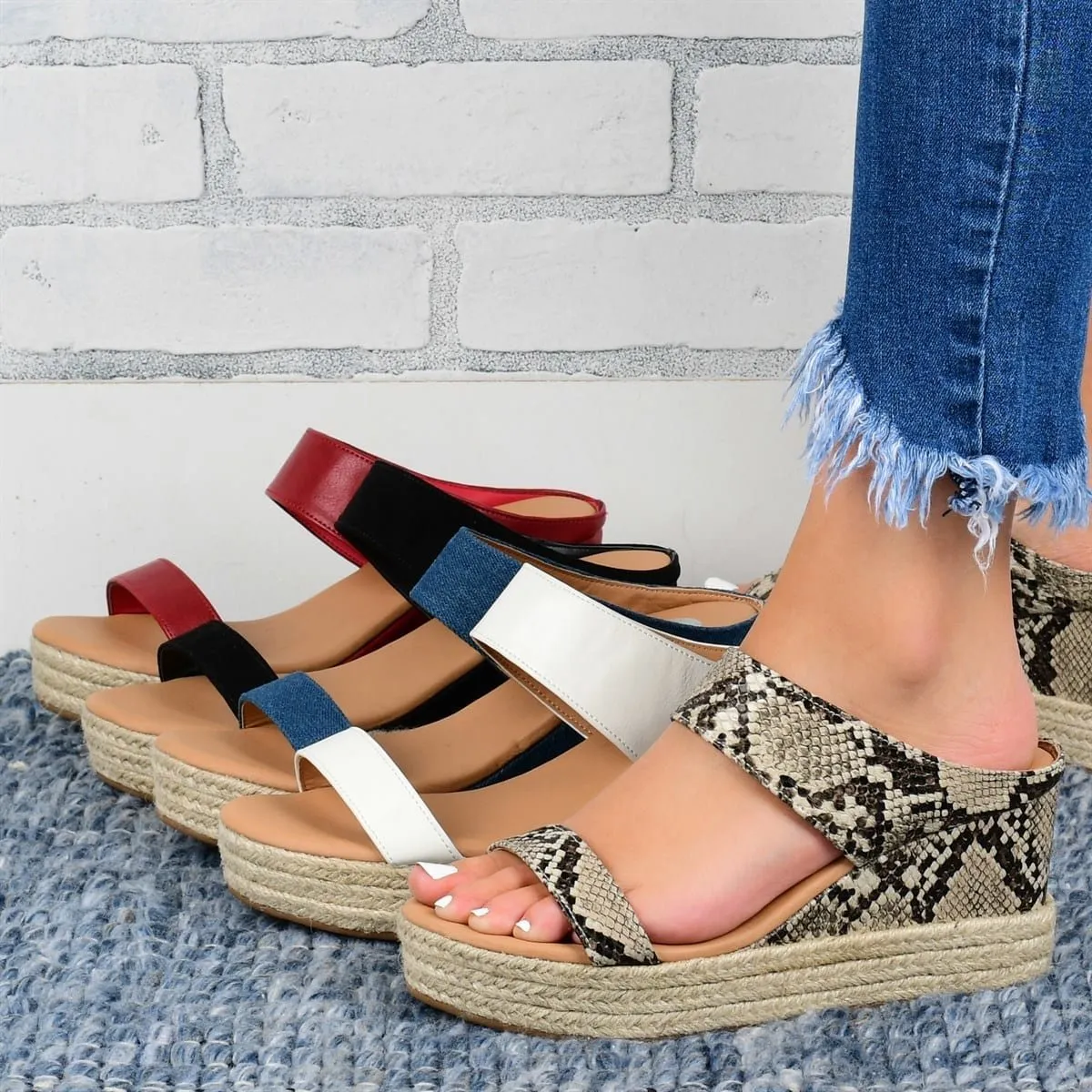 Wedge Heel Slippers - Casual Sandals-  Hemp High Wedge Heel Shoes