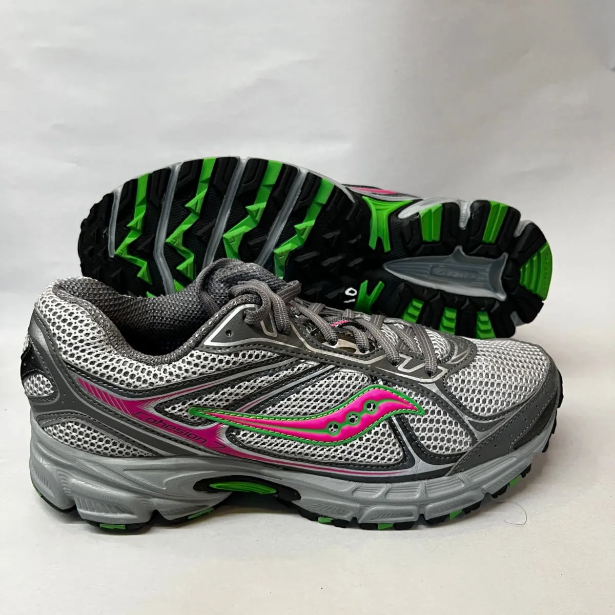 Women's Grid •Cohesion TR7• Trail Running Grey/Green/Fuchsia Size 10M -Preowned